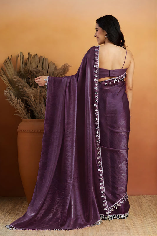 Beautiful Purple Organza Saree Lace Border for Wedding