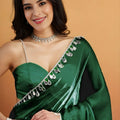 Elegant Bottle Green Organza Saree Lace Border for Wedding