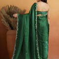 Elegant Bottle Green Organza Saree Lace Border for Wedding