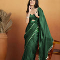 Elegant Bottle Green Organza Saree Lace Border for Wedding