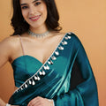 Stylish Teal Blue Organza Saree Lace Border for Wedding