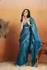 Stylish Teal Blue Organza Saree Lace Border for Wedding