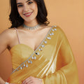 Stylish Mustard Yellow Organza Saree Lace Border for Wedding