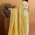 Stylish Mustard Yellow Organza Saree Lace Border for Wedding