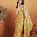 Stylish Mustard Yellow Organza Saree Lace Border for Wedding