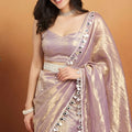 Elegant Lavender Organza Saree Lace Border for Wedding