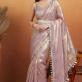 Elegant Lavender Organza Saree Lace Border for Wedding