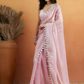 Beautiful Baby Pink Organza Saree Lace Border for Wedding