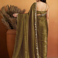 Elegant Olive Green Organza Saree Lace Border for Wedding