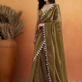 Elegant Olive Green Organza Saree Lace Border for Wedding