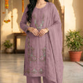 Beautiful Mauve Chiffon Embroidery Work Straight Palazzo Suit