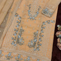 Premium Beige Chiffon Embroidery Work Straight Palazzo Suit