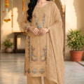 Premium Beige Chiffon Embroidery Work Straight Palazzo Suit