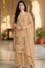 Premium Beige Chiffon Embroidery Work Straight Palazzo Suit