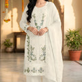 Royal Off White Chiffon Embroidery Work Straight Palazzo Suit