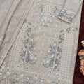 Luxury Sage Grey Chiffon Embroidery Work Straight Palazzo Suit