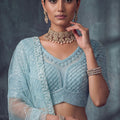 Stylish Sky Blue Net Lehenga Choli with Heavy Embroidery Work for Wedding