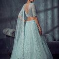 Stylish Sky Blue Net Lehenga Choli with Heavy Embroidery Work for Wedding