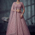 Stunning Lavender Net Lehenga Choli with Heavy Embroidery Work for Wedding