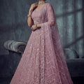 Stunning Lavender Net Lehenga Choli with Heavy Embroidery Work for Wedding