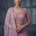 Stunning Lavender Net Lehenga Choli with Heavy Embroidery Work for Wedding