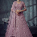 Stunning Lavender Net Lehenga Choli with Heavy Embroidery Work for Wedding