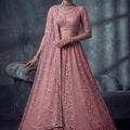 Impressive Dusty Rose Pink Net Lehenga Choli with Heavy Embroidery Work for Wedding