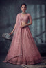 Impressive Dusty Rose Pink Net Lehenga Choli with Heavy Embroidery Work for Wedding