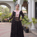 Stylish Black Faux Georgette Designer Gown with Mirror Work for Women