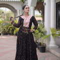 Stylish Black Faux Georgette Designer Gown with Mirror Work for Women
