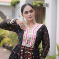 Stylish Black Faux Georgette Designer Gown with Mirror Work for Women