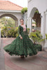 Awesome Rama Green Faux Georgette Designer Gown with Mirror Work for Women