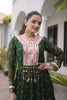 Awesome Rama Green Faux Georgette Designer Gown with Mirror Work for Women