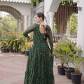 Awesome Rama Green Faux Georgette Designer Gown with Mirror Work for Women