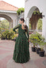 Awesome Rama Green Faux Georgette Designer Gown with Mirror Work for Women