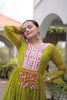 Elegant Lime Green Faux Georgette Designer Gown with Mirror Work for Women