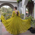 Elegant Lime Green Faux Georgette Designer Gown with Mirror Work for Women