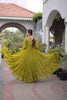 Elegant Lime Green Faux Georgette Designer Gown with Mirror Work for Women