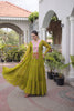 Elegant Lime Green Faux Georgette Designer Gown with Mirror Work for Women
