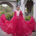 Stunning Rani Pink Faux Georgette Designer Gown with Mirror Work for Women