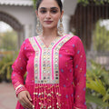 Stunning Rani Pink Faux Georgette Designer Gown with Mirror Work for Women