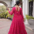 Stunning Rani Pink Faux Georgette Designer Gown with Mirror Work for Women