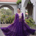 Outstanding Purple Faux Georgette Designer Gown with Mirror Work for Women