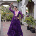 Outstanding Purple Faux Georgette Designer Gown with Mirror Work for Women