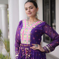 Outstanding Purple Faux Georgette Designer Gown with Mirror Work for Women