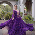 Outstanding Purple Faux Georgette Designer Gown with Mirror Work for Women