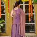 Stylish Lavender Fendy Satin Beads Embroidery Work Palazzo Suit for Women