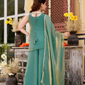 Luxury Sea Green Fendy Satin Beads Embroidery Work Palazzo Suit for Women
