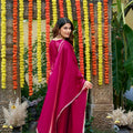 Beautiful Rani Pink Fendy Satin Beads Embroidery Work Palazzo Suit for Women