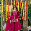 Beautiful Rani Pink Fendy Satin Beads Embroidery Work Palazzo Suit for Women